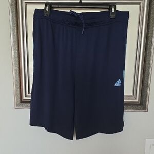 adidas Navy Athletic Shorts with Light Blue Logo